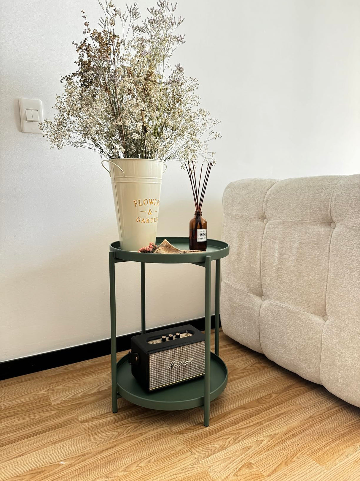 End Table,Folding Round Metal Side Table Waterproof,Round End Table with Removable