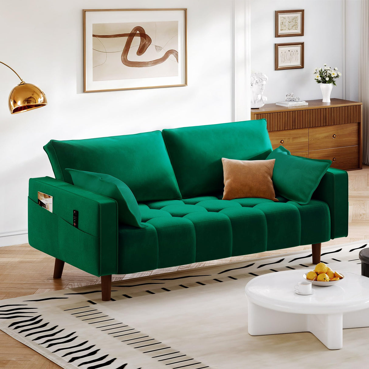 56" Loveseat Sofa, Velvet Fabric Sofa Couch for Small Space, Modern