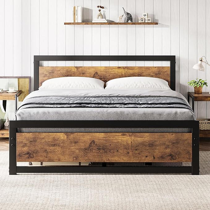 Queen Size Bed Frame, Industrial Queen Bed Platform