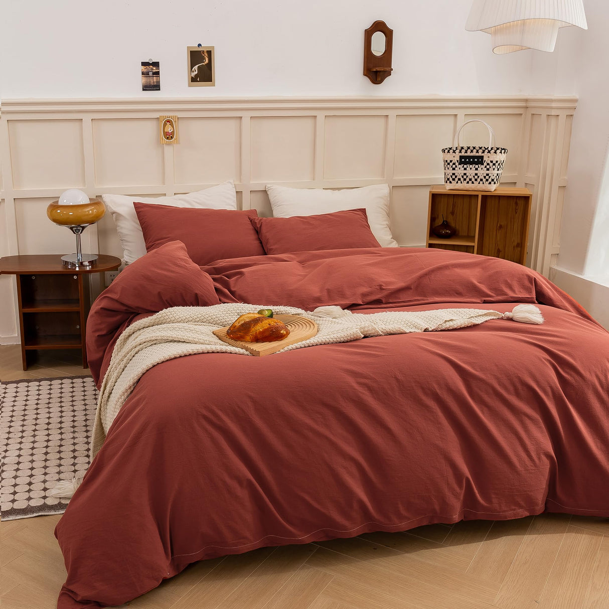 Duvet Cover King Size - Linen Feel Textured Organic Natural 100% Washed Cotton