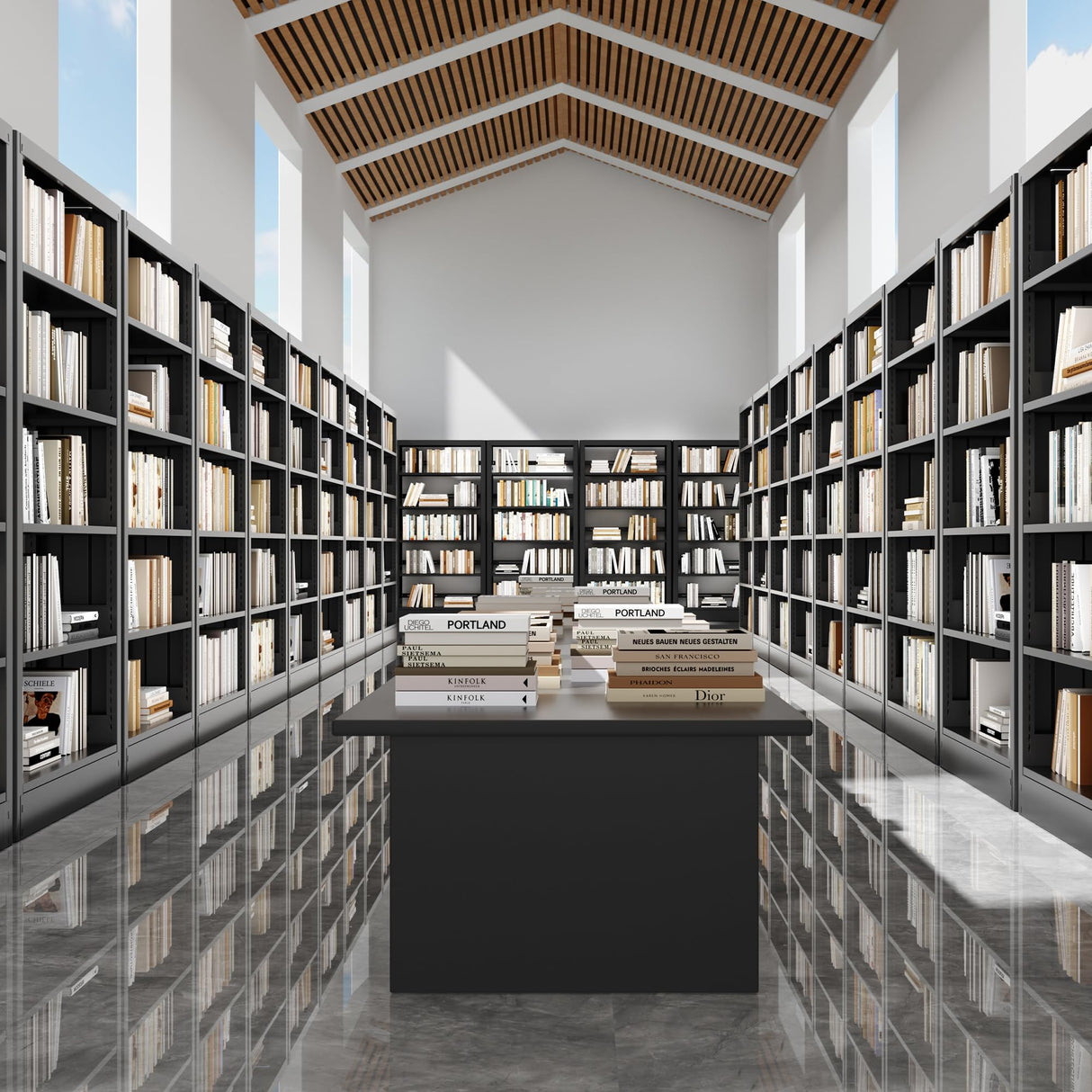 5-Tier Bookcase with Adjustable Storage Shelves, Metal Bookshelf