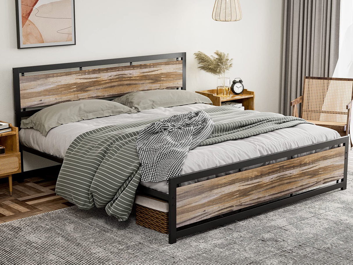 King Size Bed Frame with Wooden Headboard Footboard