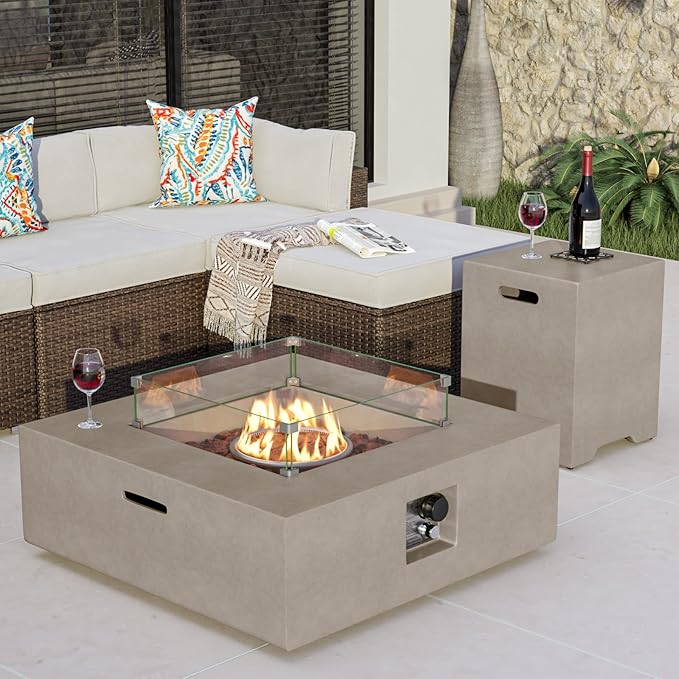 2-Piece Outdoor Propane Firepit Table Set w Tank Table