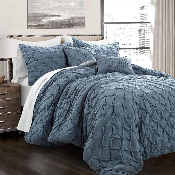 Ravello Pintuck Comforter Set - Luxe 5 Piece Textured Bedding Set - Traditional Glam