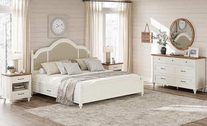 3 Piece Bedroom Set - Includes Farmhouse 7 Drawer Dresser, Set of 2 Night Stands
