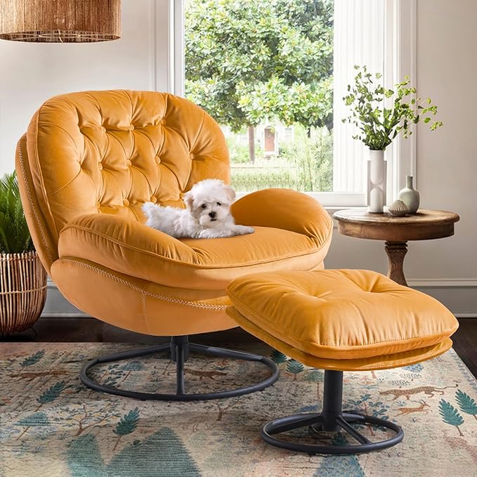 Accent Chair with Ottoman,Velvet Reading Chairs for Adults, Modern Upholstered Living Room Chairs,Oversized Comfy Chair for Bedroom,Lounge Chair,Purple