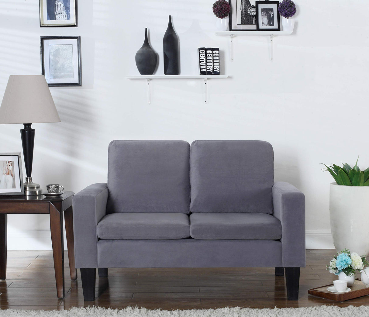 Sarah Microfiber Loveseat, Gray