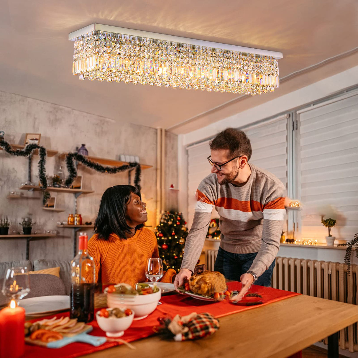 Rectangle Chandelier, Modern Crystal Raindrop Chandelier