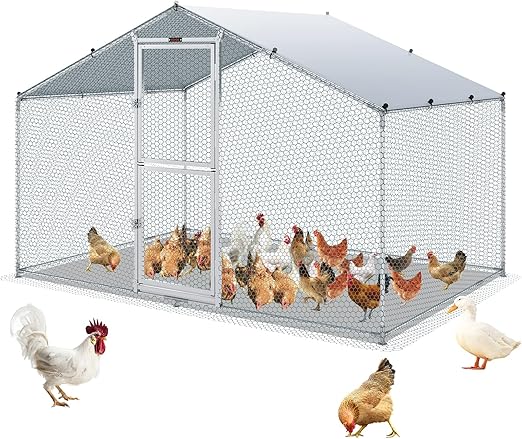Large Metal Chicken Coop with Run, Walkin Chicken Coop for Yard with Waterproof Cover