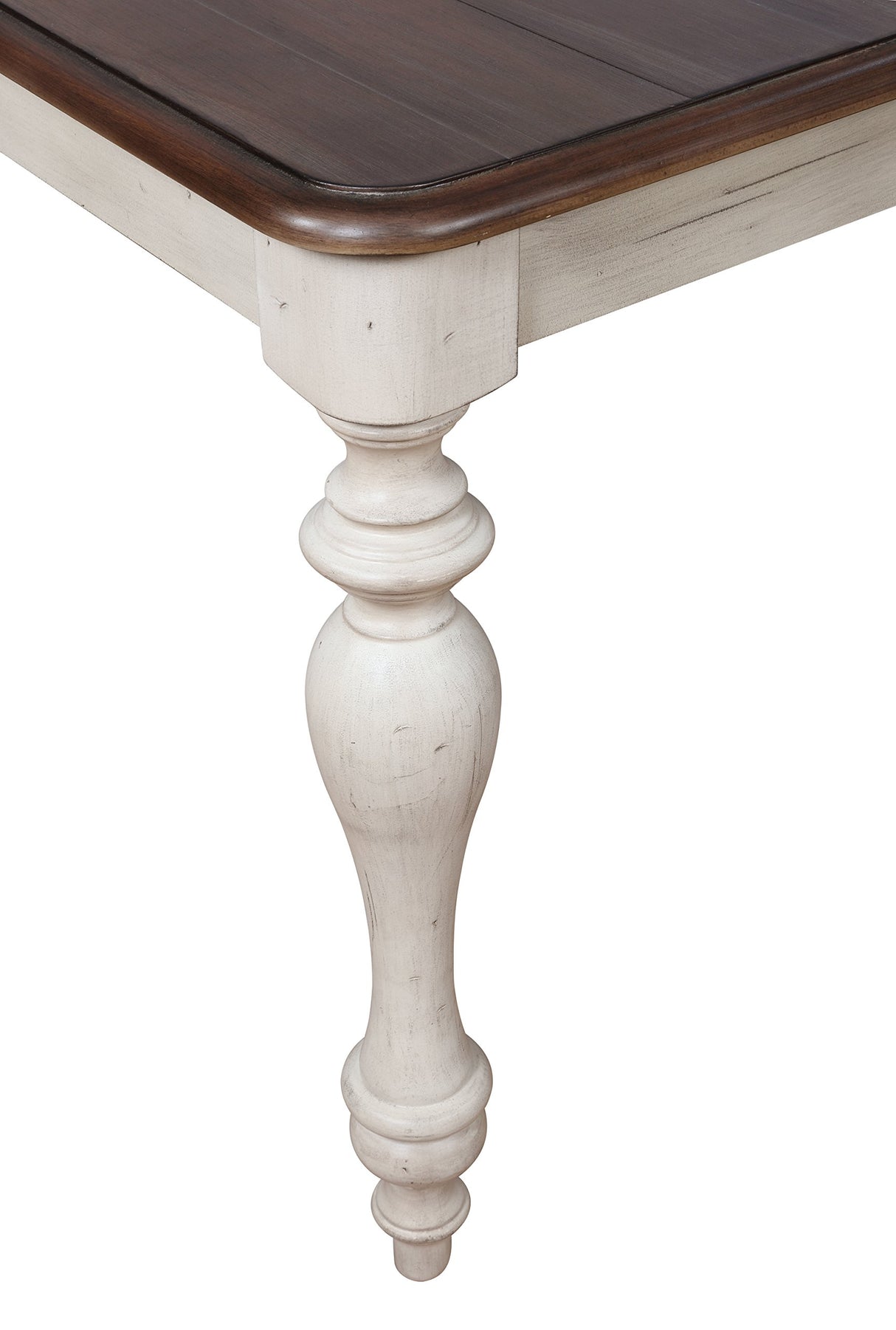 Arch Solid Wood Dining Set: Table with Extension Leaf, Six Chairs, Distressed White and Dark