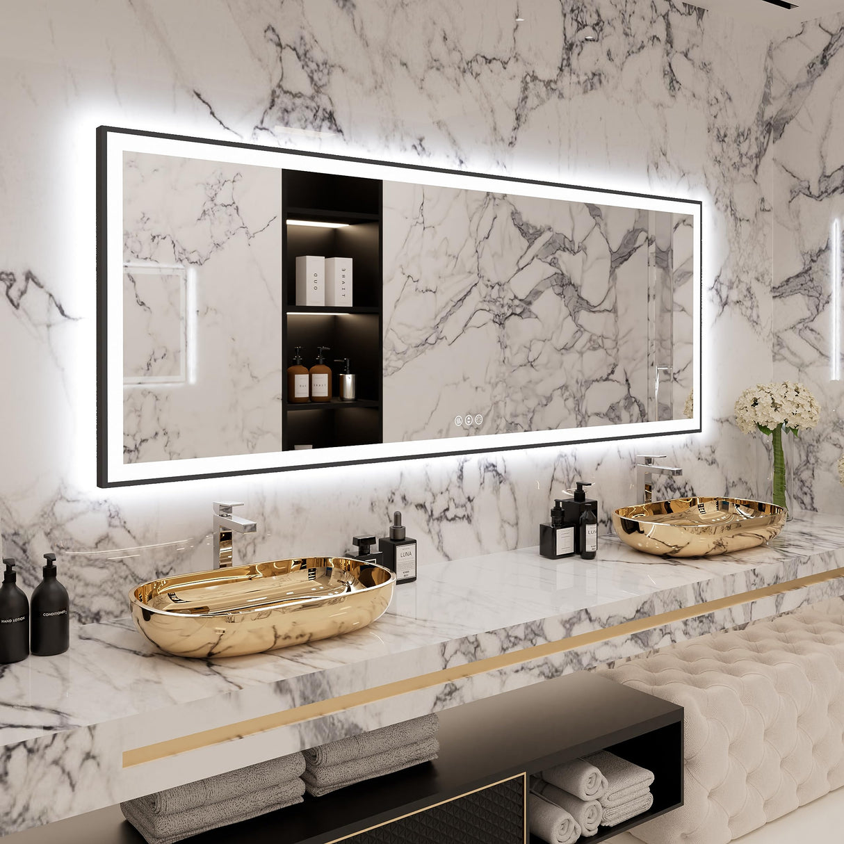 Super Large LED Bathroom Mirror Backlit and Front Lighted