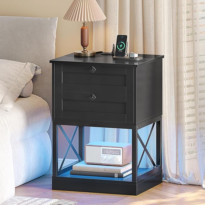 Rustic Nightstand with Charging Station