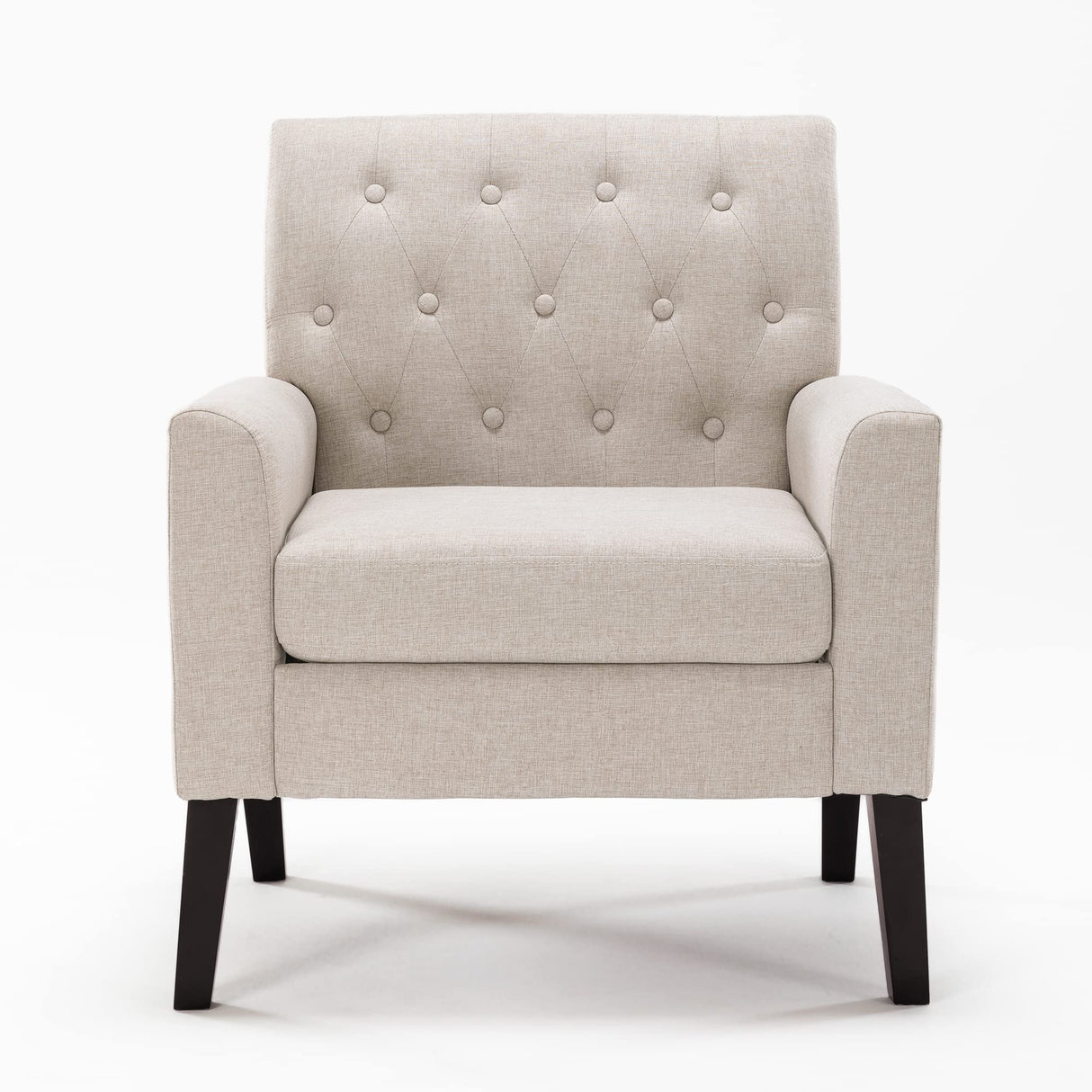 Linen Color Linen Accent Chair 18.5" H, Button Tufted Upholstered Modern Armchair