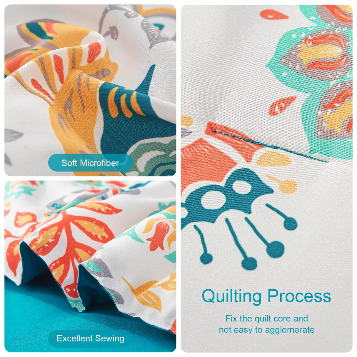 Boho Comforter Set Queen - 7 Pieces Bed in a Bag Floral Medallions Design, Bohemian