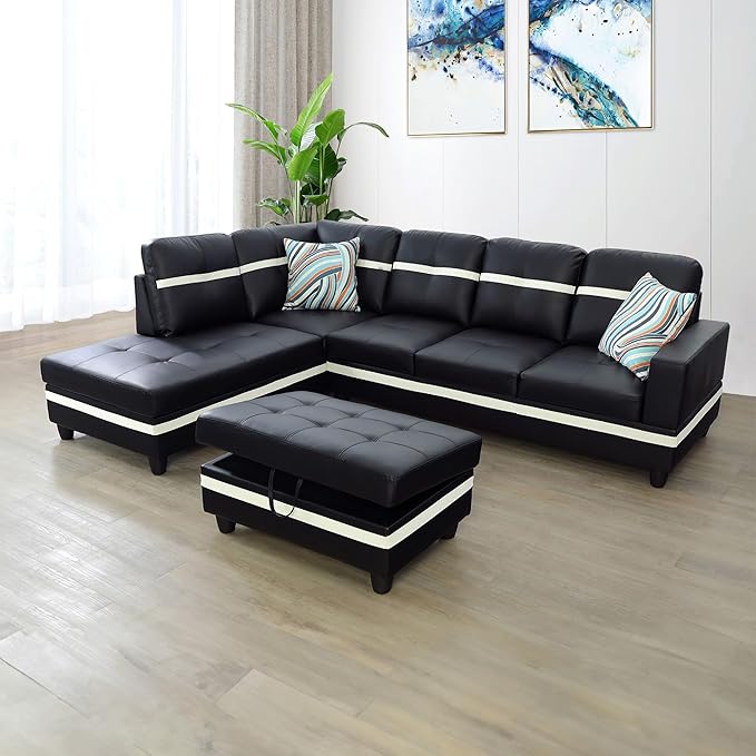 Sectional Set L Shape Couch, Faux Leather 5-seat Sofa