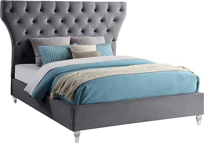KiraNavy-K Kira Collection Modern | Contemporary Velvet Upholstered Bed
