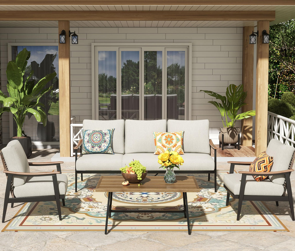 6 Pieces Patio Furniture Set, Outdoor Furniture Sofa Sectional Modern Metal Patio Conversation Set