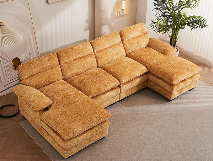 PlushNest 111.8" U-Shaped Cloud Sofa – Chenille Upholstery