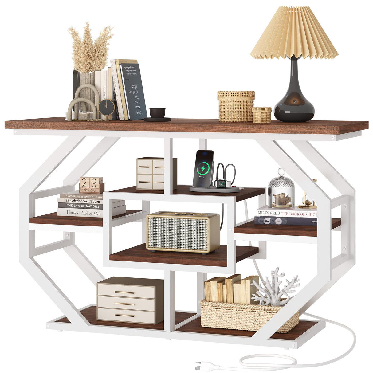 51 Inch Console Table Sofa Table with Power Outlets, Modern Entryway Table Foyer Table