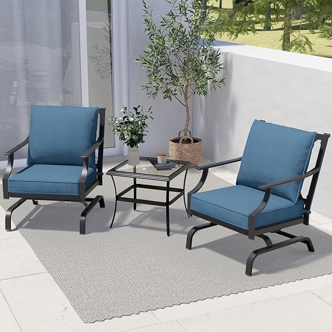 2-Piece Outdoor Chair Set,Patio Chair Set with Peacock Thick Cushions for Backyard