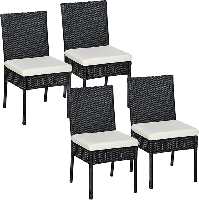 4 PE Rattan Outdoor Dining Chairs with Cushions, Patio Wicker Dining Chairs