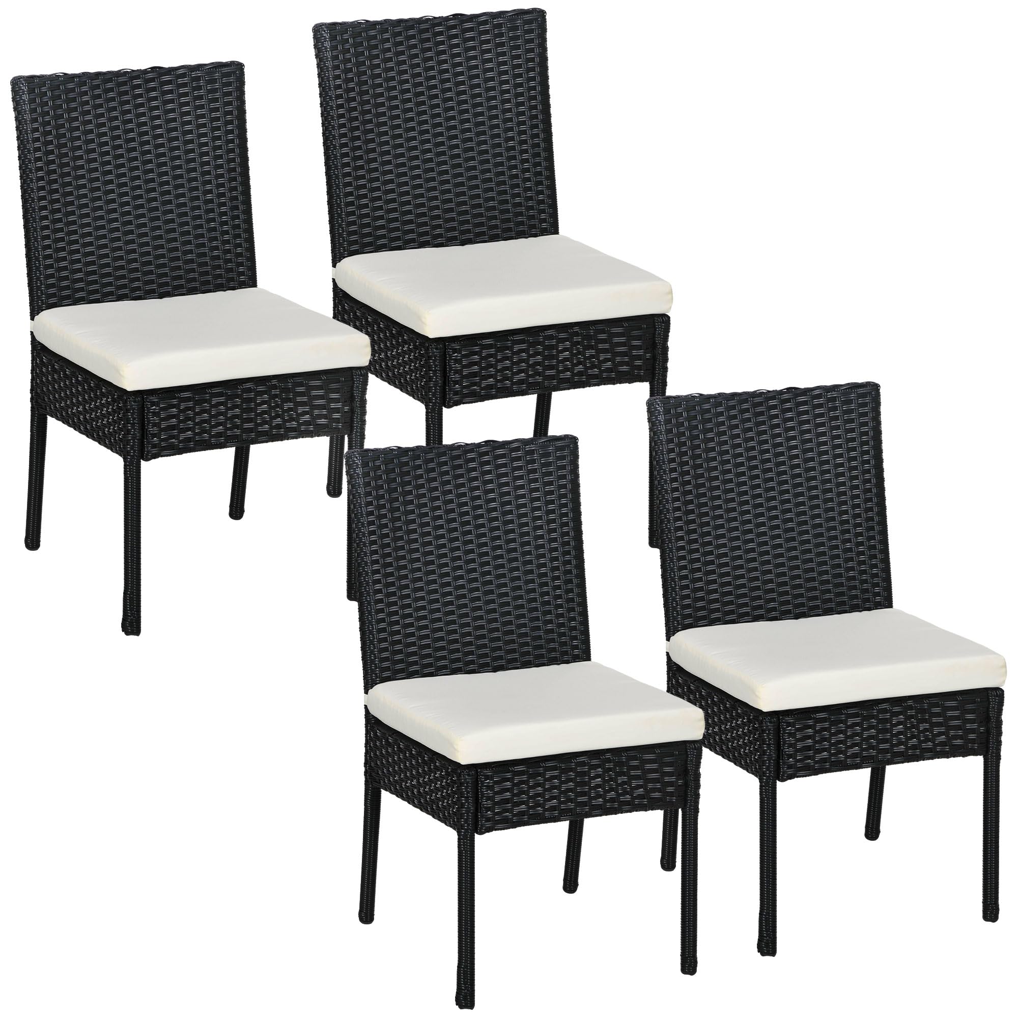 4 PE Rattan Outdoor Dining Chairs with Cushions, Patio Wicker Dining Chairs