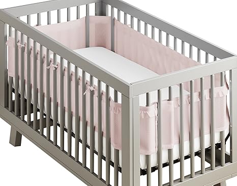 Breathable Mesh Crib Liner – Deluxe Ruffle Collection – Blush – Fits Full-Size Four-Sided Slatted and Solid Back Cribs