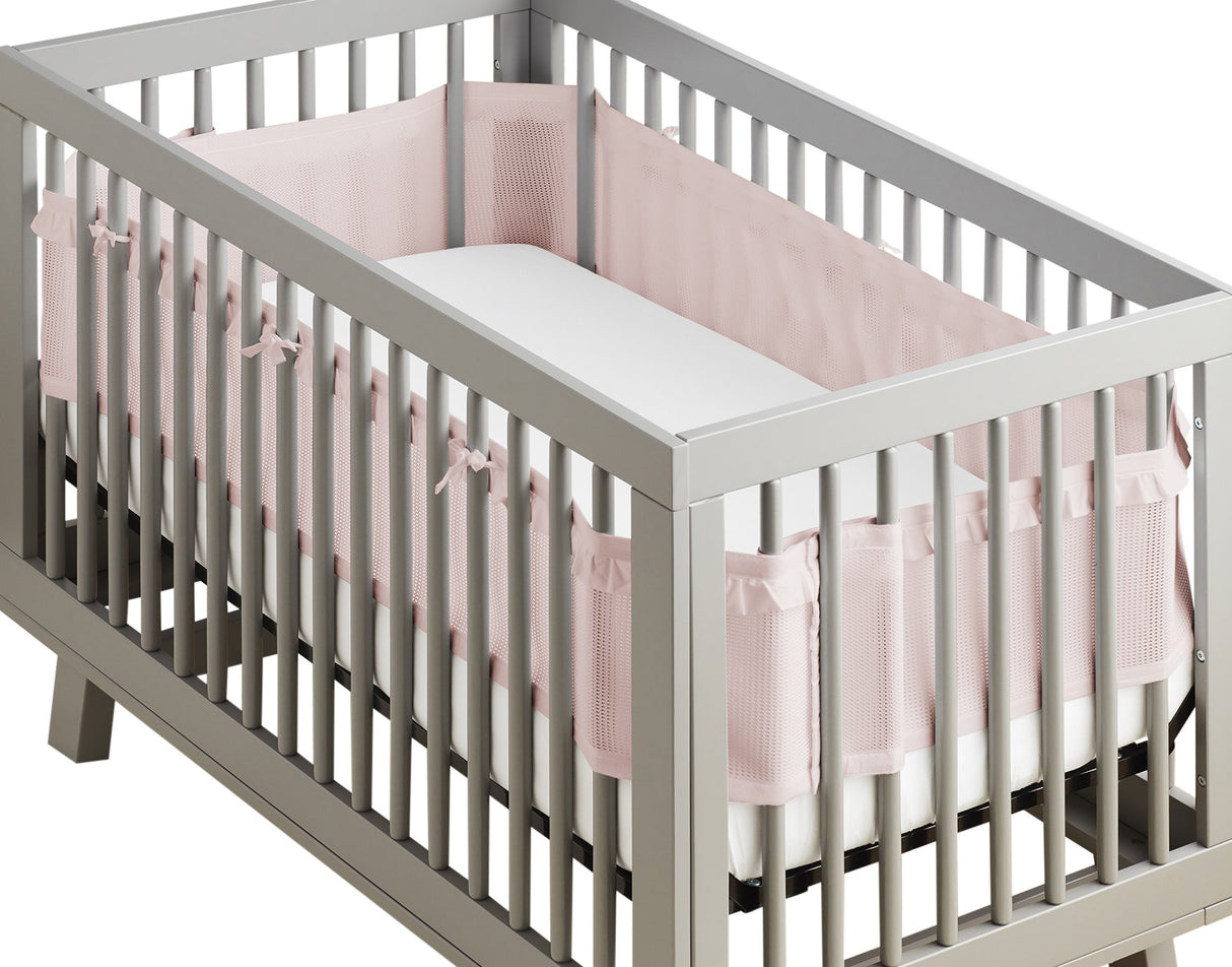 Breathable Mesh Crib Liner – Deluxe Ruffle Collection – Blush – Fits Full-Size Four-Sided Slatted and Solid Back Cribs