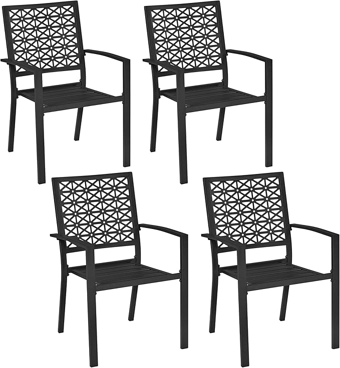 Outdoor Patio Dining Chairs Set of 6 with Armrests and Metal Frame