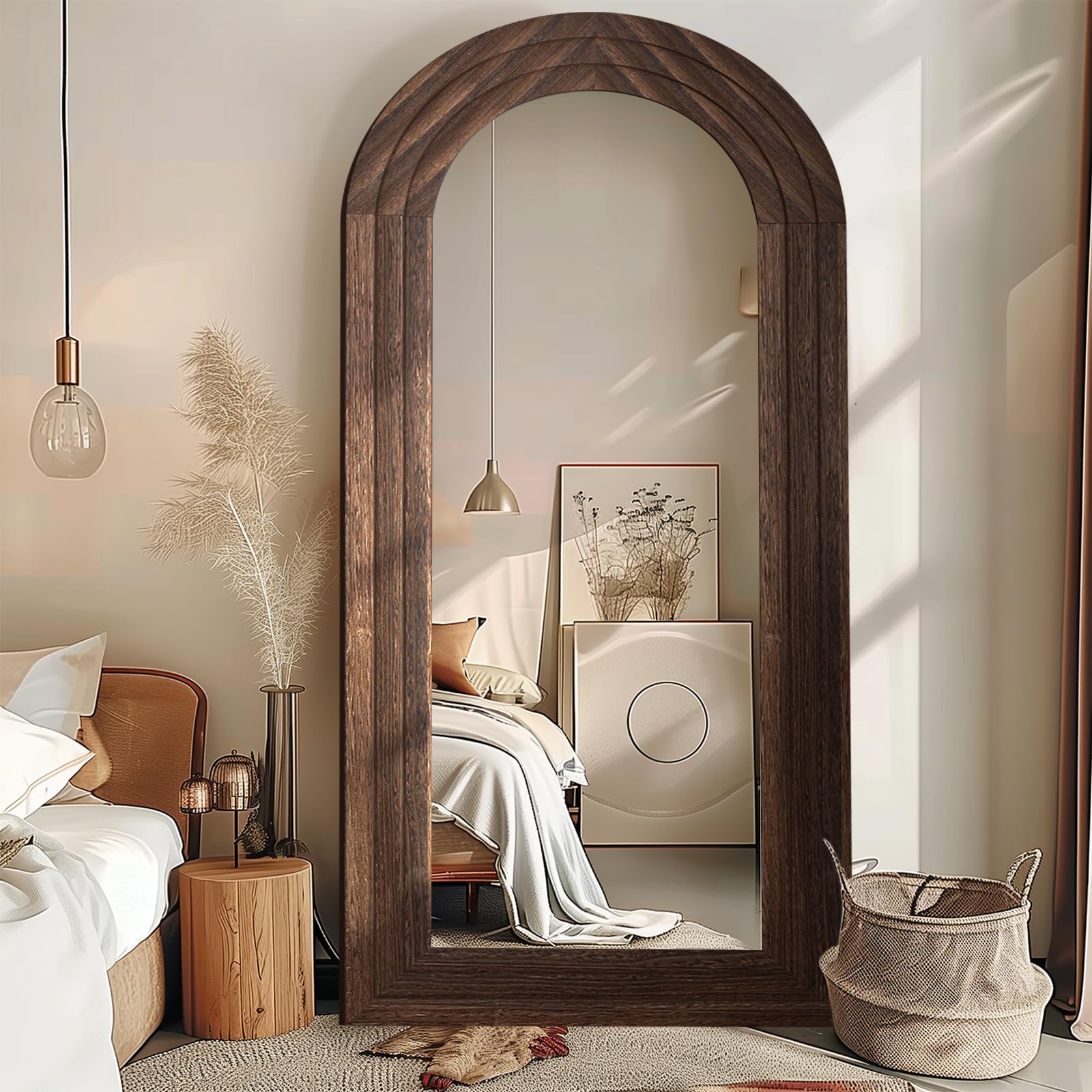 Arched Full Length Mirror with Solid Wood Frame, 71x32 Farmhouse Wall Mounted Floor Mirror