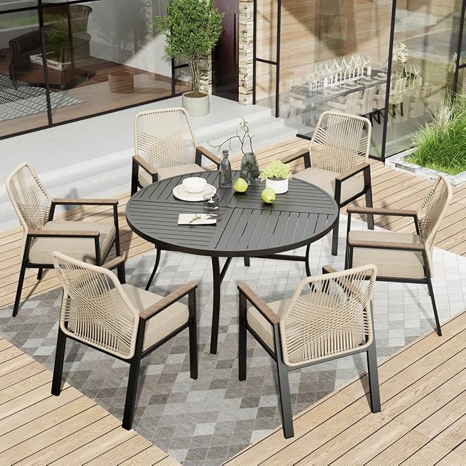 7 Pieces Patio Table and Chairs Set, Outdoor Dining Set for 7