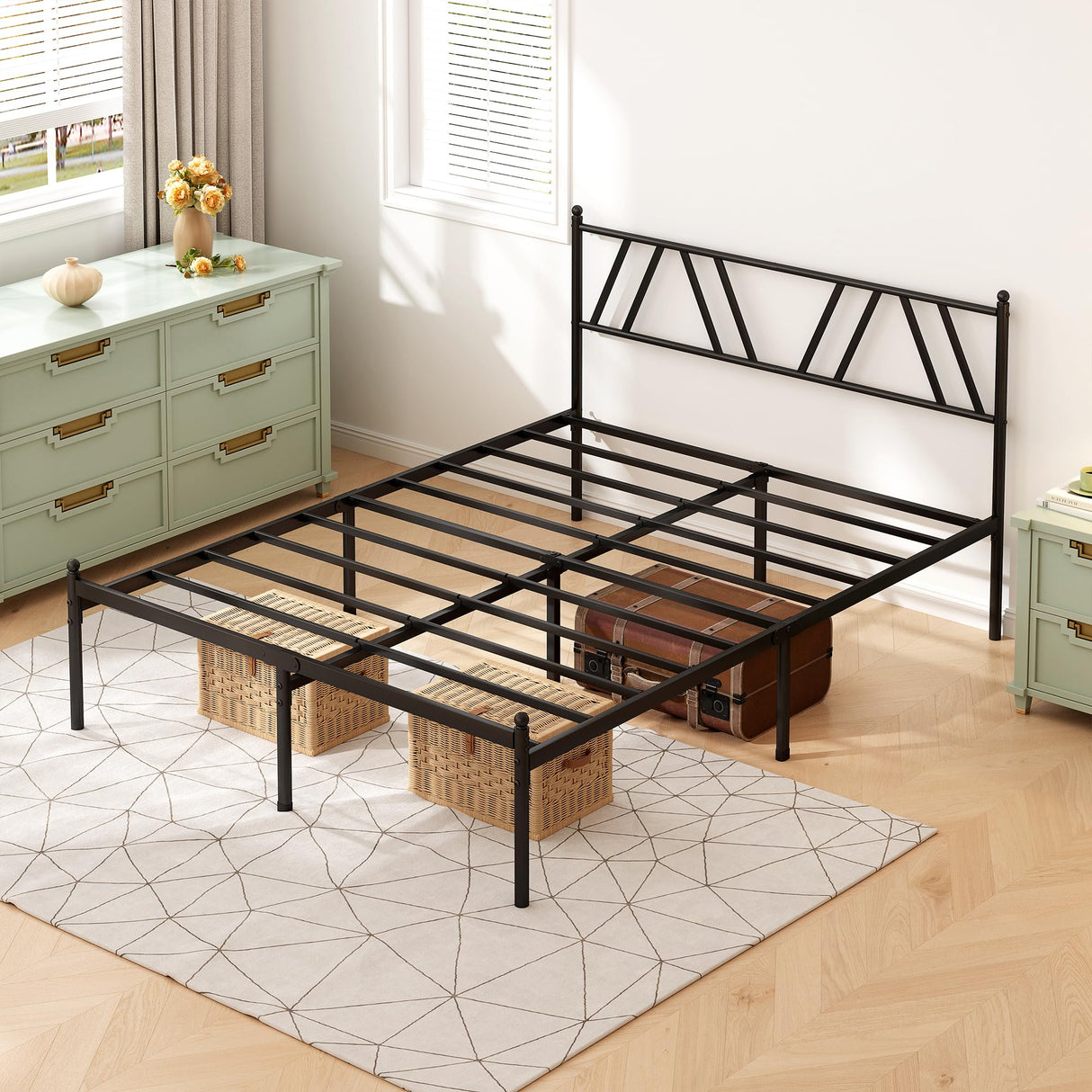14-Inch Metal Platform Bed Frame with Headboard - Queen Size