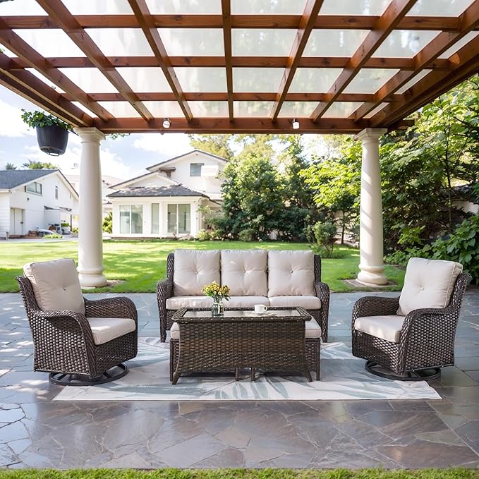 Wicker Outdoor Furniture Patio Furniture Set - 6 Piece Patio Conversation Set