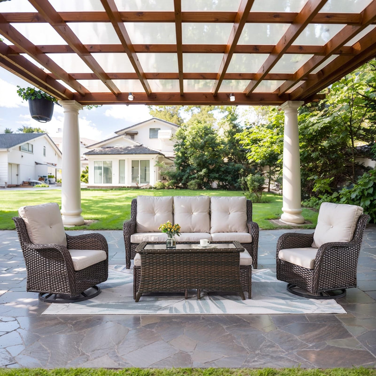 Wicker Outdoor Furniture Patio Furniture Set - 6 Piece Patio Conversation Set