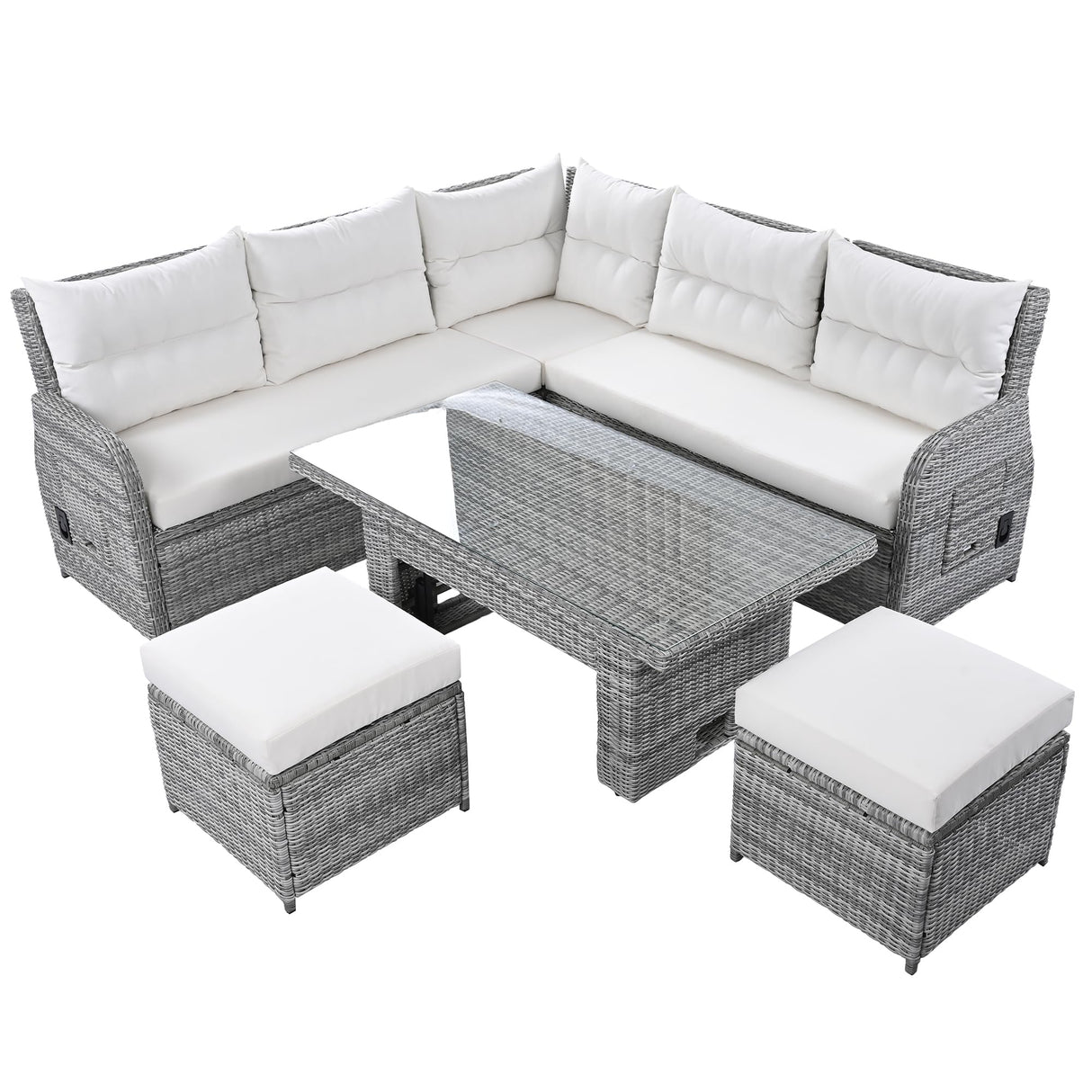 Patio Rattan Sectional Sofa Set with Adjustable Table