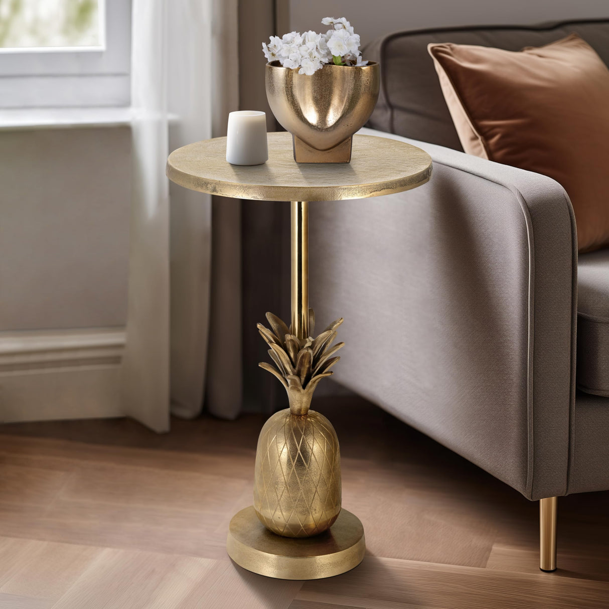 24"H Pineapple Gold Metal Side Accent Table for Your Living Room or Entryway