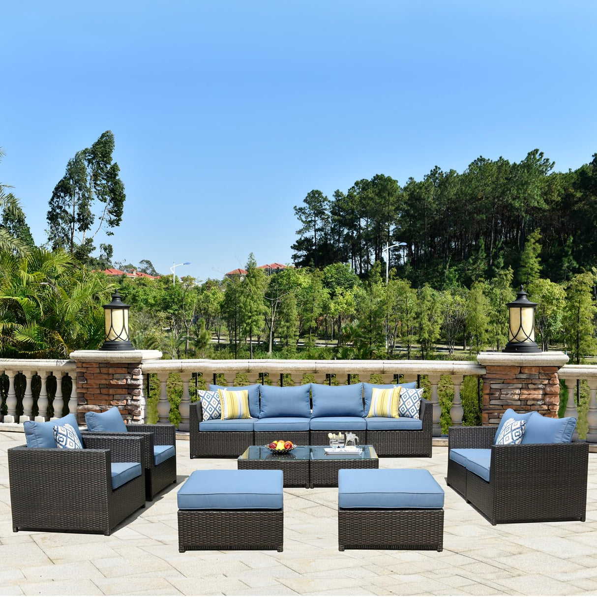 12 Pieces Patio Furniture Set, Outdoor Wicker Rattan Sectional Sofa Set with Comfy Cushions