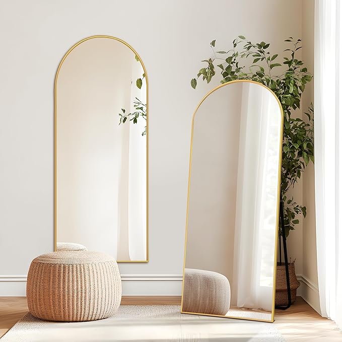 Arched Full Length Mirror with Stand, Gold Mirror