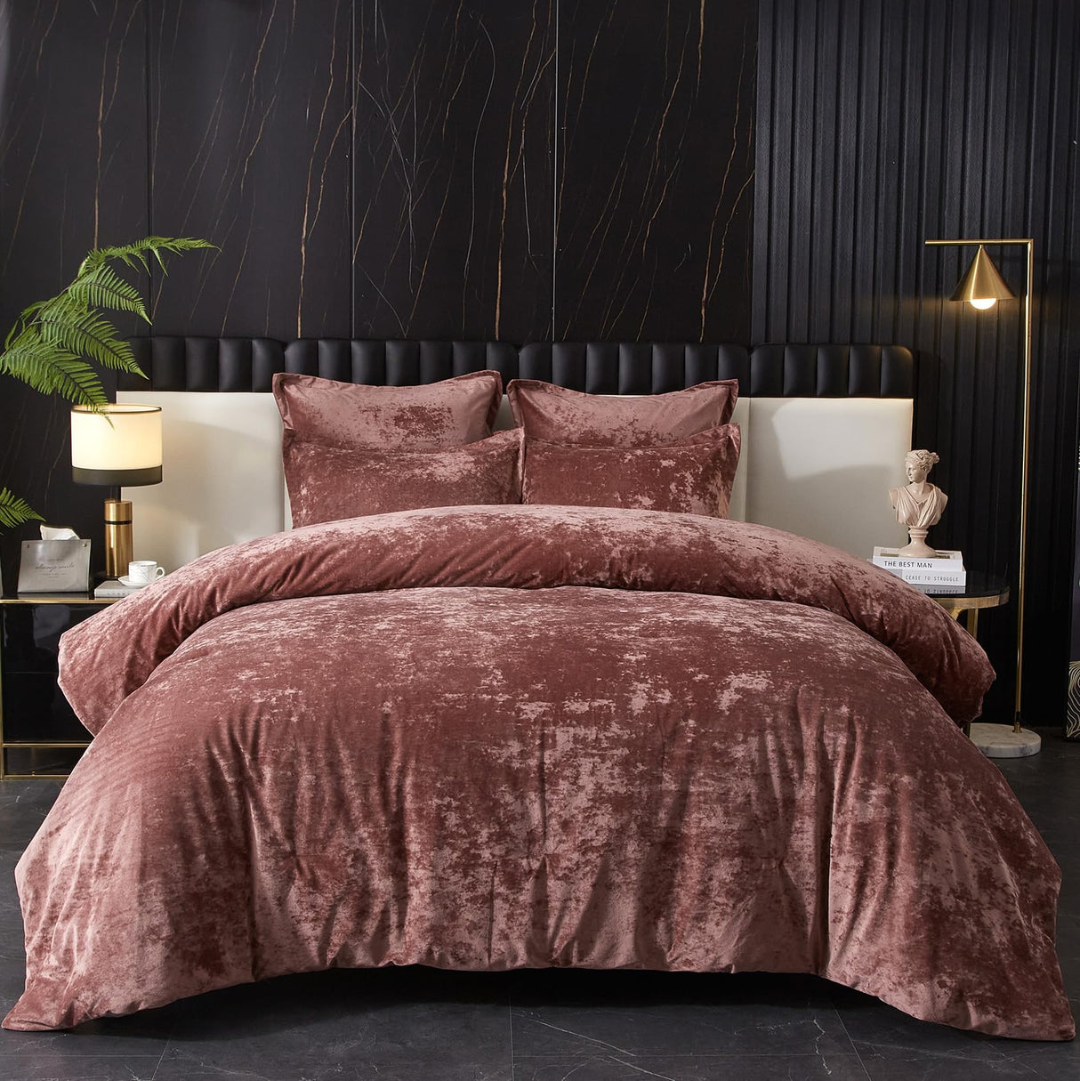 Crushed Velvet Comforter, Lightweight 5pc Pink Set, Ultra Soft Breathable Flannel Queen