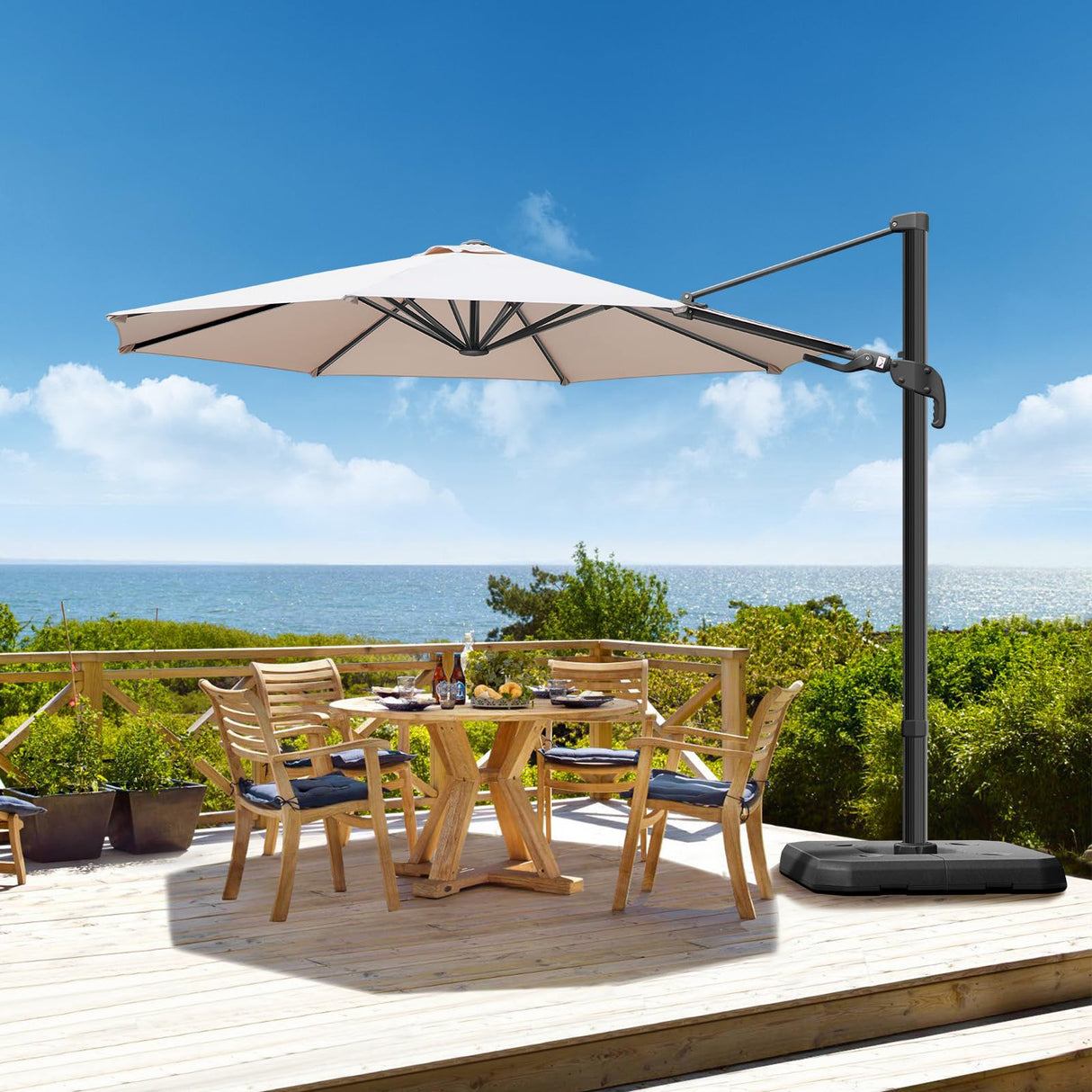 10 Feet Patio Umbrella, Outdoor Cantilever Round Umbrella with Creative Swivel
