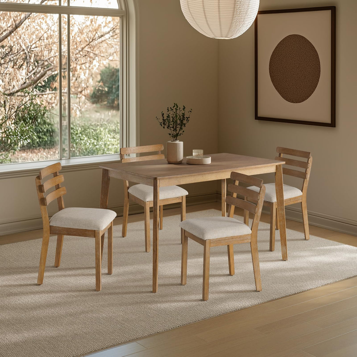 Dining Table Set for 4, Wooden Dining Roon Table and Solid Wood Chairs, 5-Piece Modern