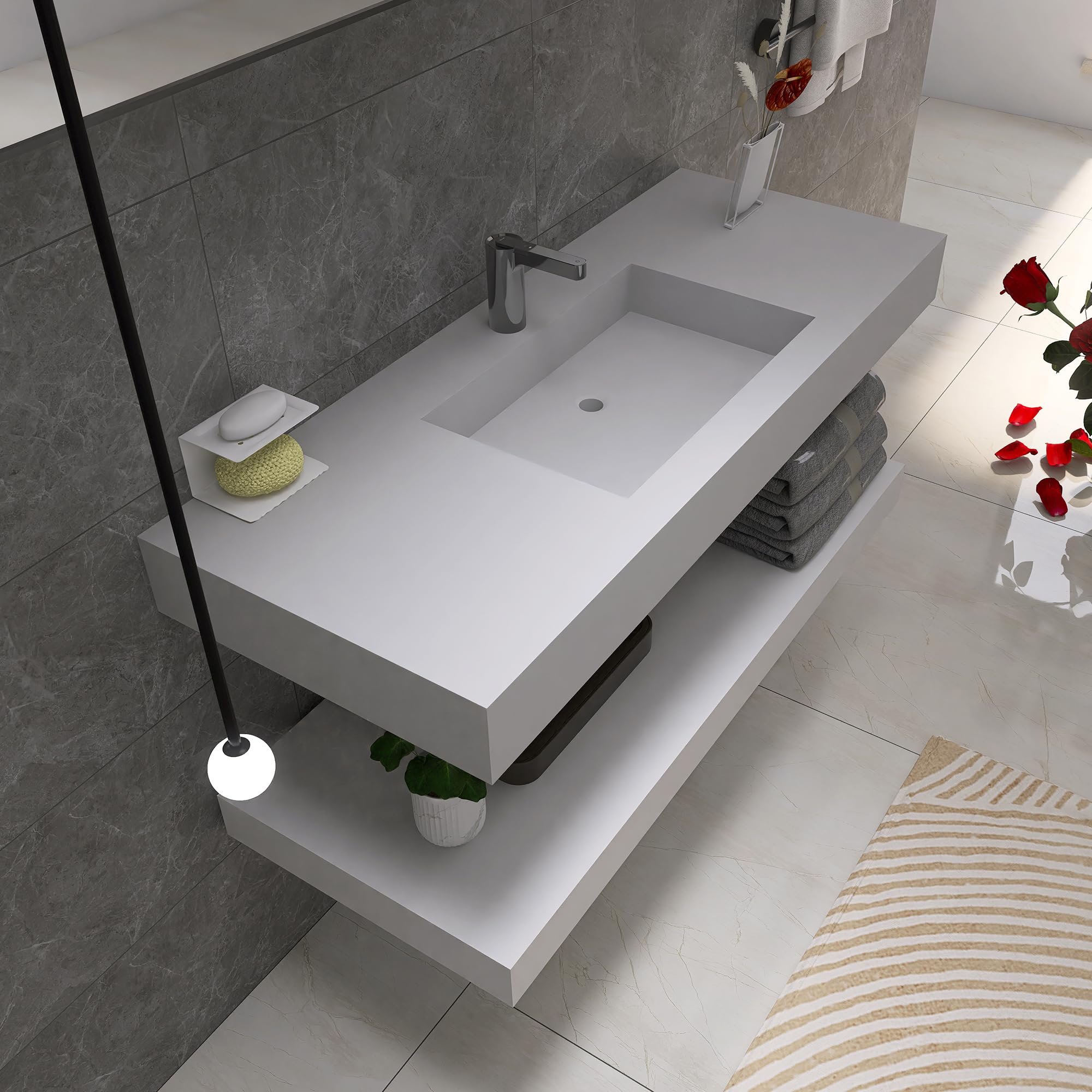 47 inch Wall Mount Floating Vanity with Sink Bathroom Vessel Sink Rectangle Modern