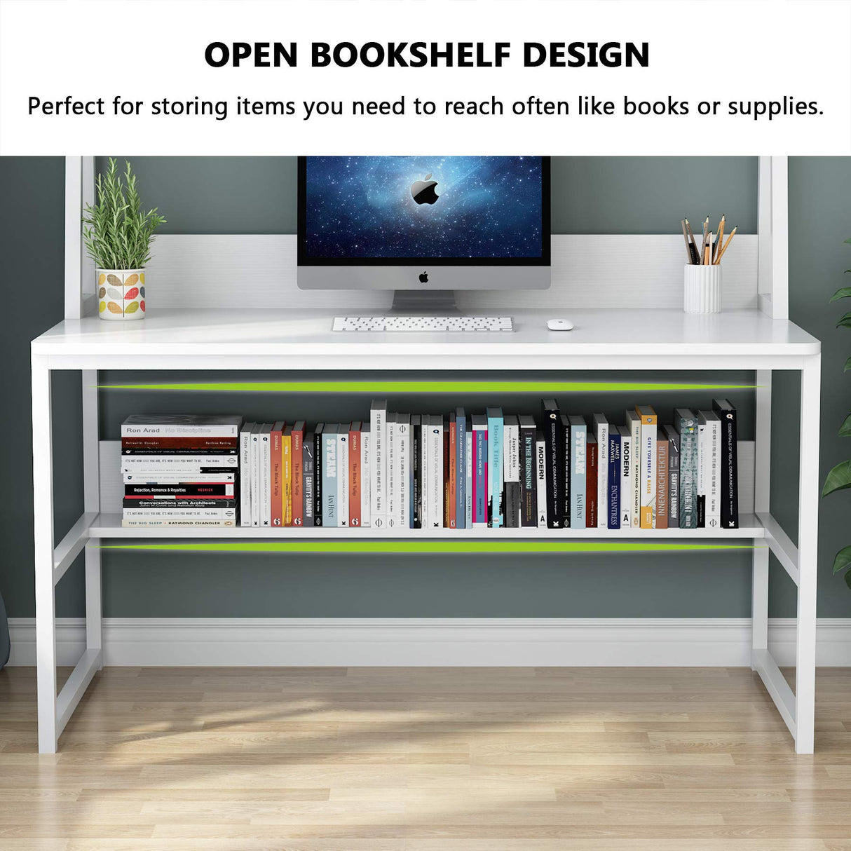 Computer Desk with Hutch, 47 inches Home Office Desk with Space Saving Design with Bookshelf for Small Spaces