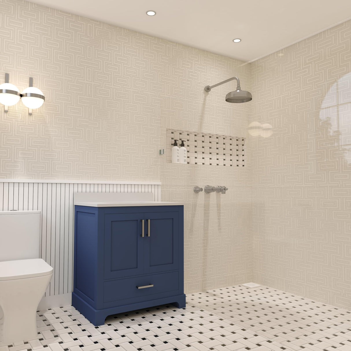 Ayna Decors Maya 30 inch Navy Blue Bathroom Vanity Set with Quartz Countertop