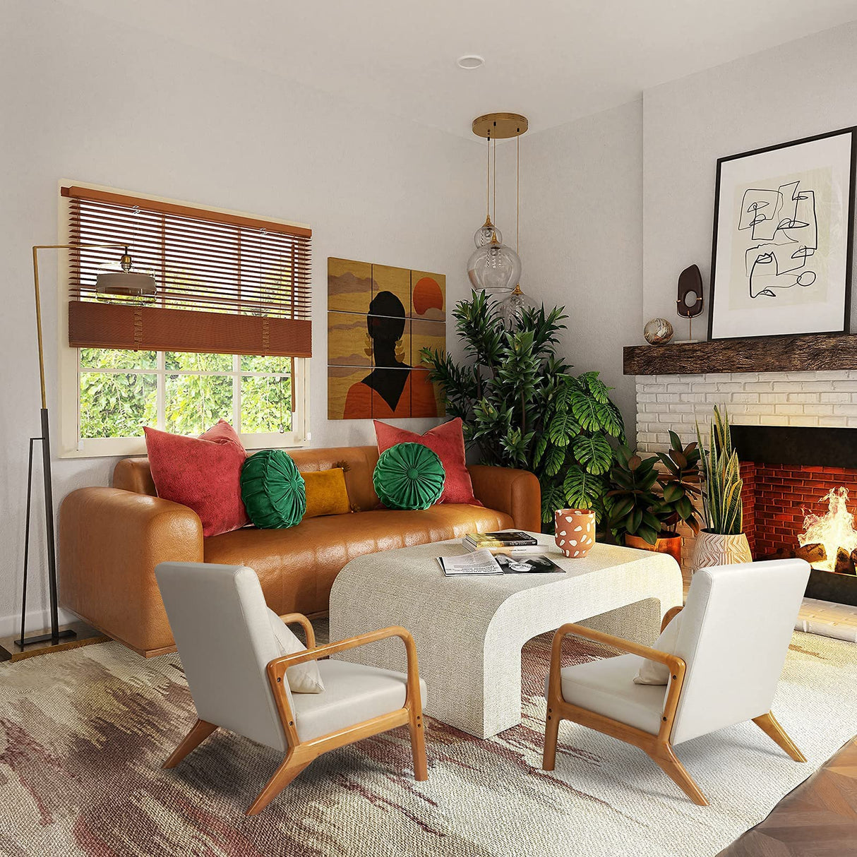 Mid-Century Modern Accent Chair,Fabric Lounge Boho Side Chair for Living Room