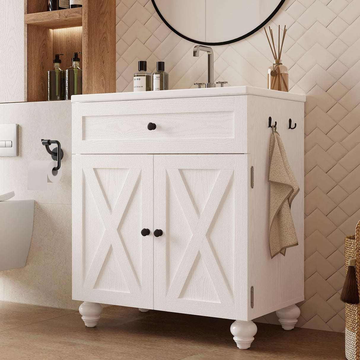 30 Inch Bathroom Vanity with Sink Easy-to-Install Farmhouse Bathroom Sink Cabinet 2-Tier