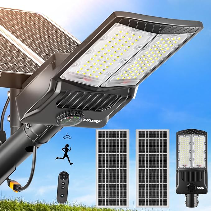 Ofuray Of-9800W Solar Street Lights Outdoor, 750000Lm Solar Parking Lot Lights Commercial Dusk to Dawn, 6500k IP67 Big Power with Remote Control for Street,Court,Yard