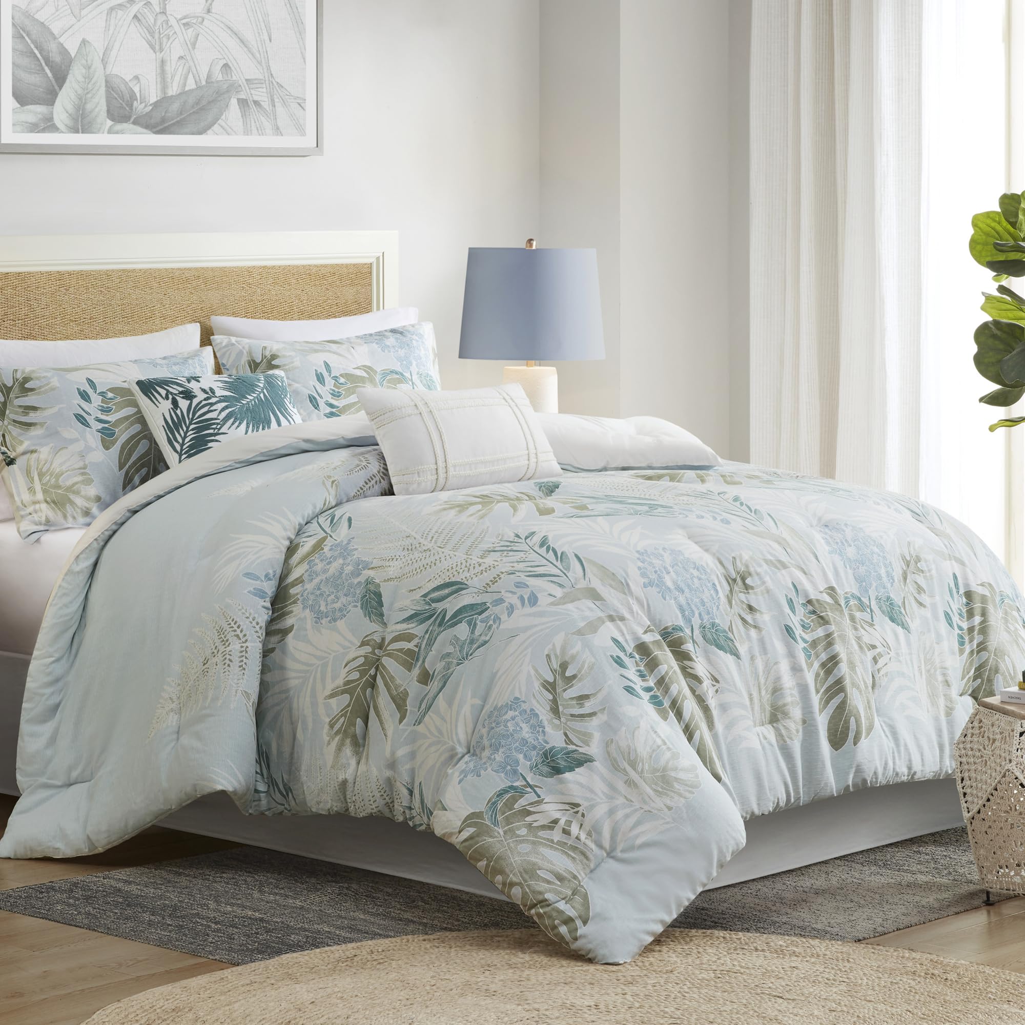 cal King Comforter Set, Tropical Palm Print, Soft Cotton Oversized Comforter