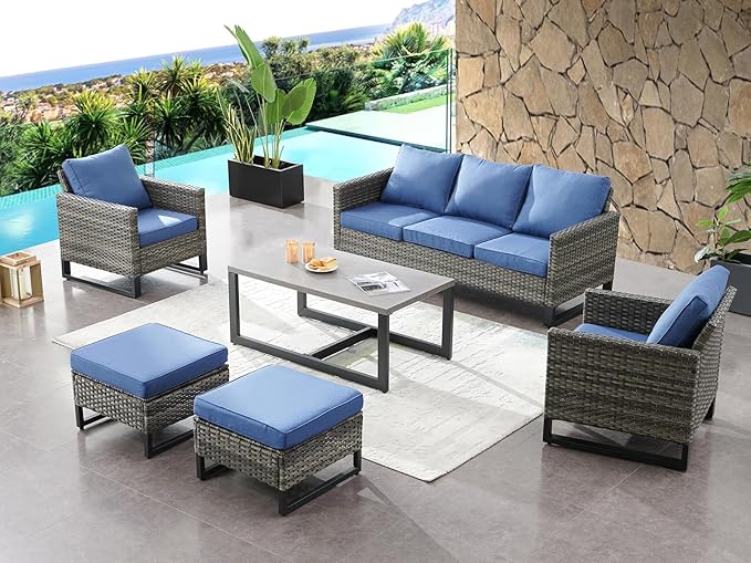 6 Piece Patio Furniture All Weater Wicker Outdoor Sectional Sofa,High Back Patio Chairs