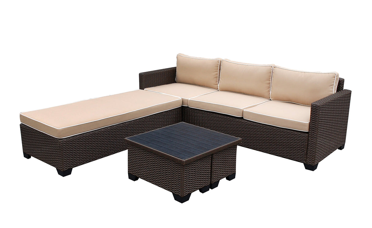 5 Piece Saint Helena Conversation Set with Tan Cushions, Espresso